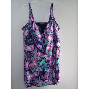 Swimsuits for All Women Purple Multicolor Floral 1 Piece Swimsuit Dress size 28